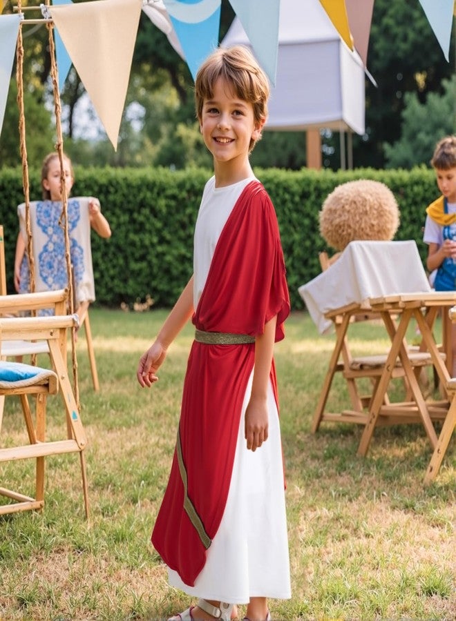 VZQI Greek Toga Costume for Kids Roman Halloween Nobility Boy Cosplay Red L - Image 3